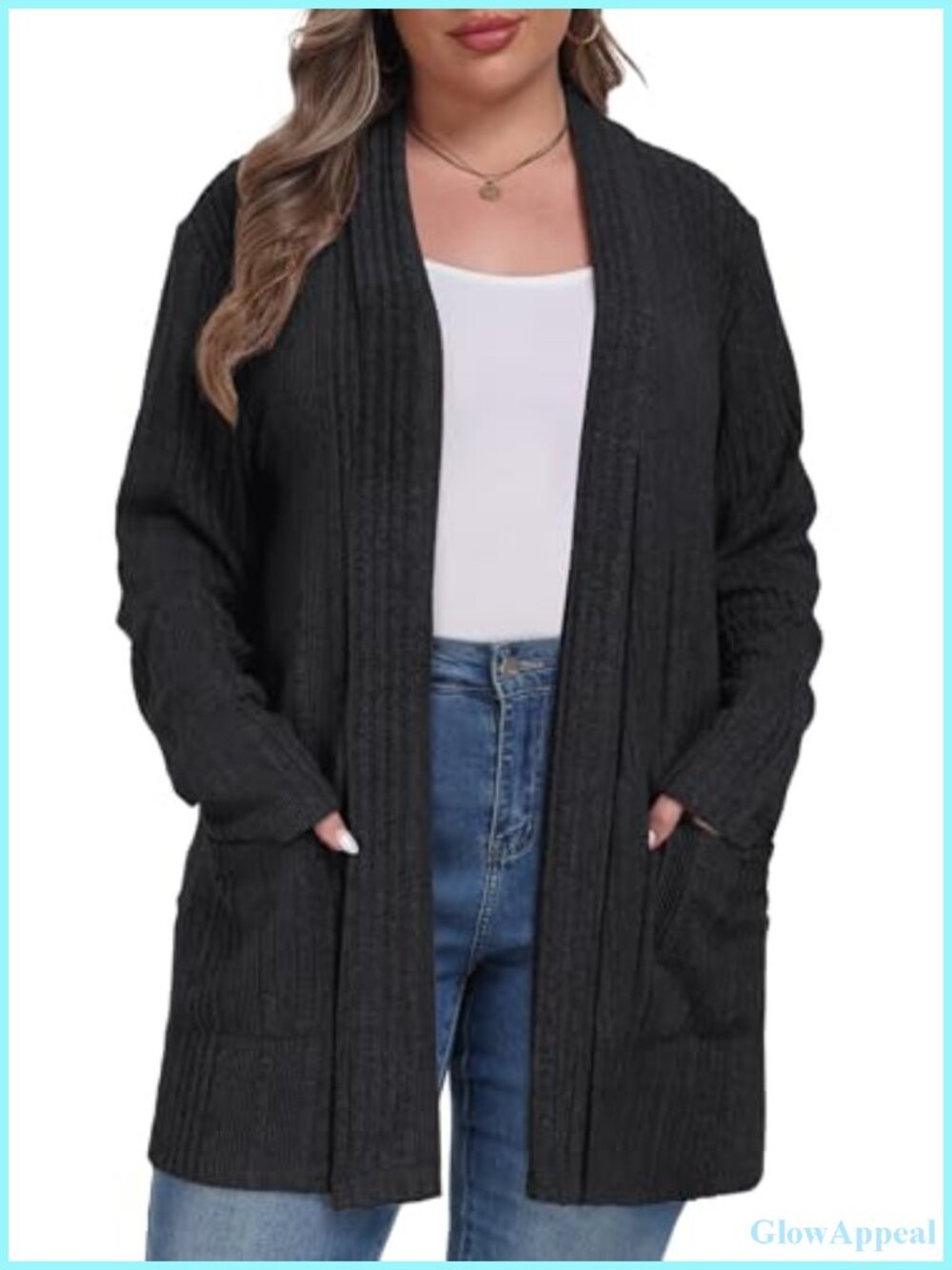 Plus Size Cardigan Sweater Loose Knit with Pockets Long Duster